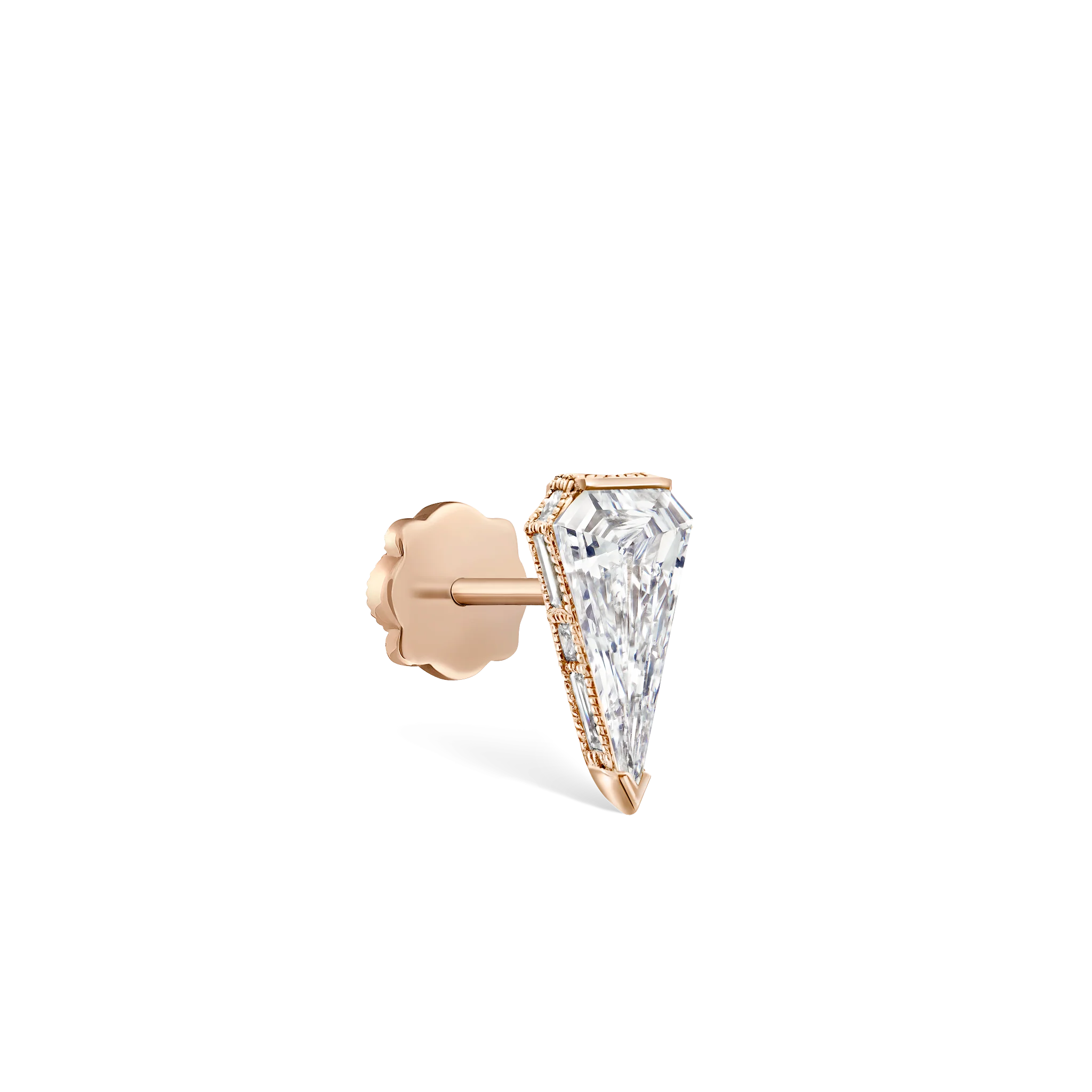 Engraved Silhouette Diamond Threaded Stud Earring - Image 11