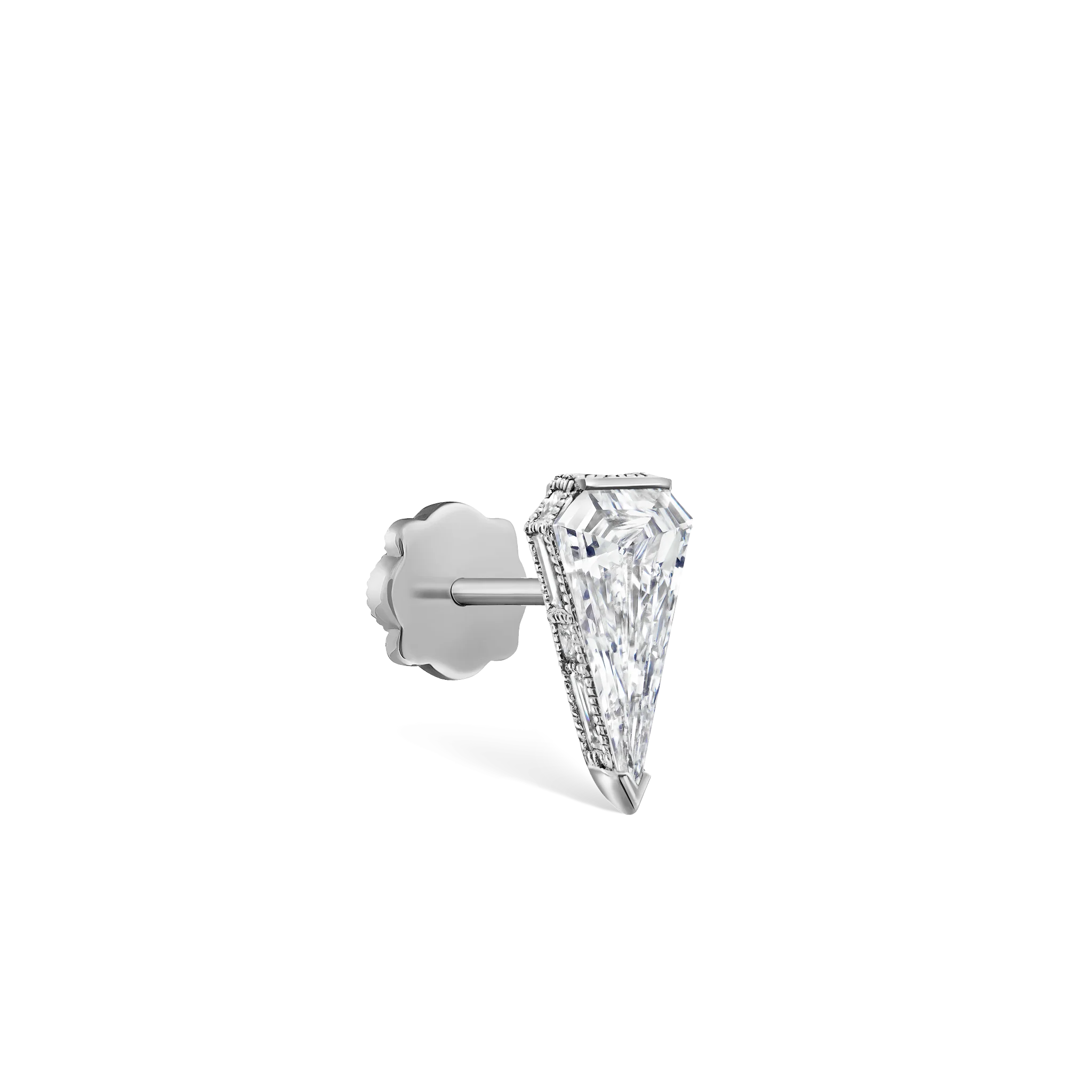 Engraved Silhouette Diamond Threaded Stud Earring - Image 12