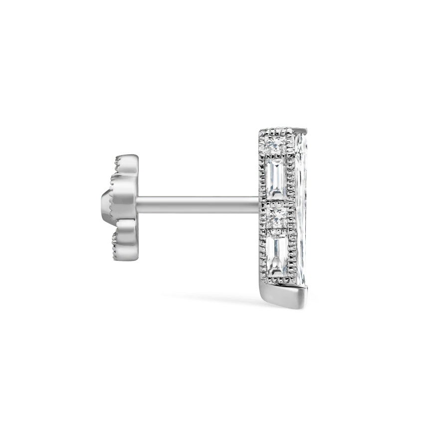 Engraved Silhouette Diamond Threaded Stud Earring - Image 4