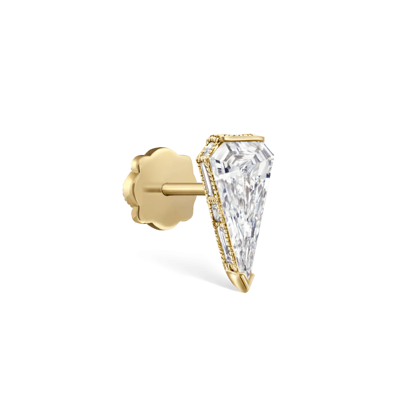 Engraved Silhouette Diamond Threaded Stud Earring - Image 5