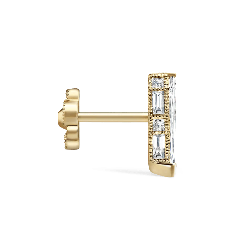 Engraved Silhouette Diamond Threaded Stud Earring - Image 7