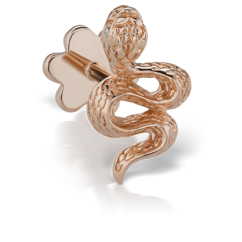 Engraved Snake with Diamond Eyes Threaded Stud Earring - Image 10