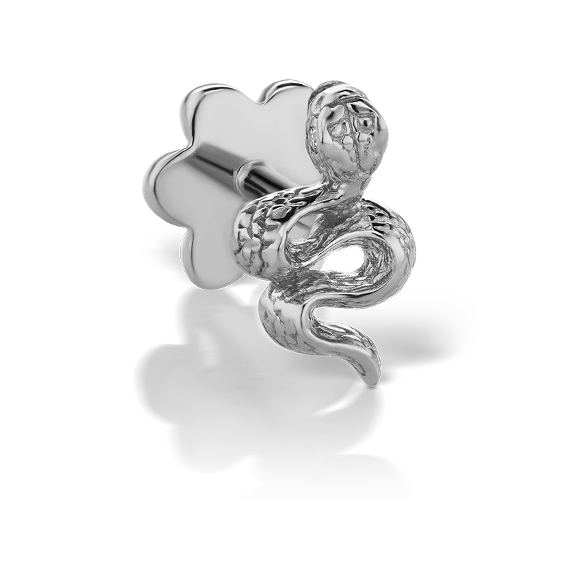 Engraved Snake with Diamond Eyes Threaded Stud Earring - Image 5