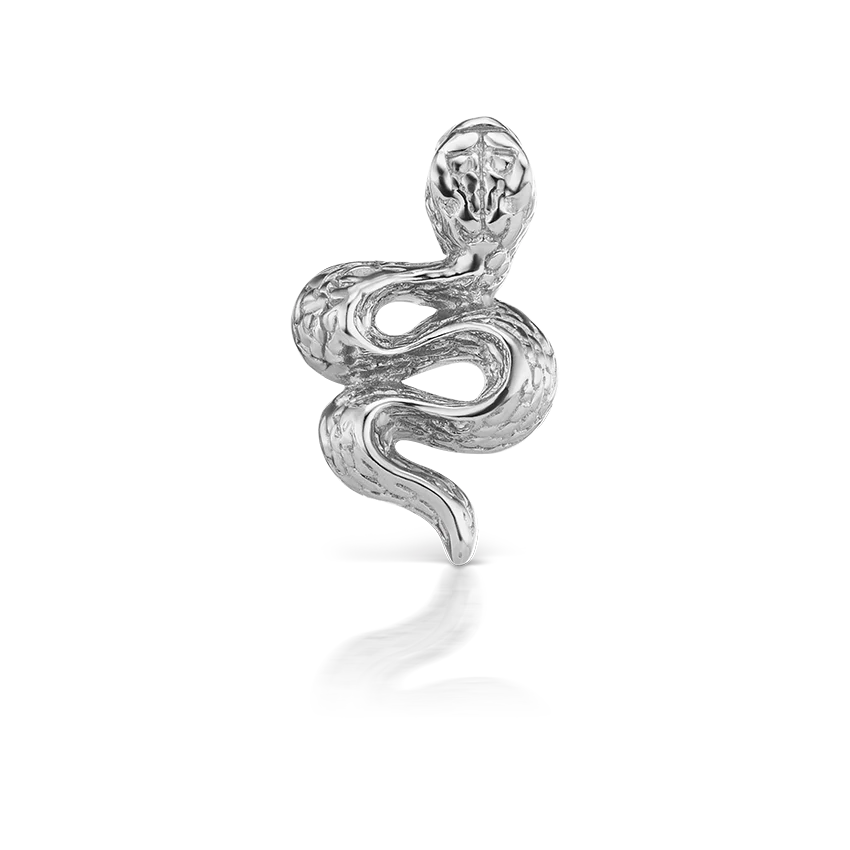 Engraved Snake with Diamond Eyes Threaded Stud Earring - Image 6