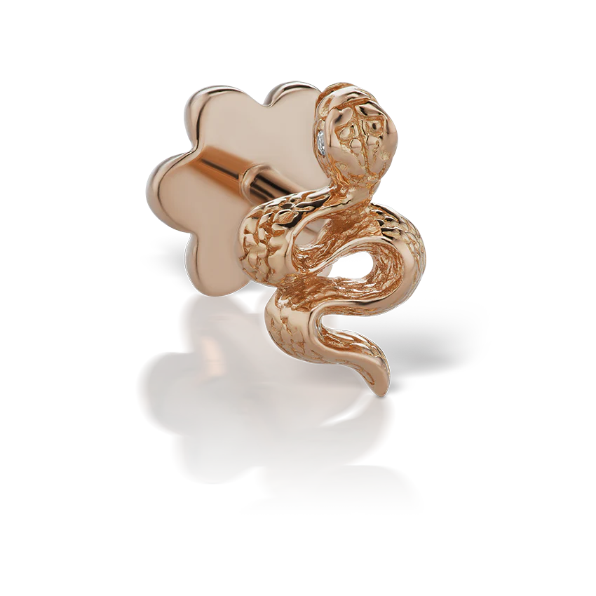 Engraved Snake with Diamond Eyes Threaded Stud Earring With Titanium Backing - Image 14