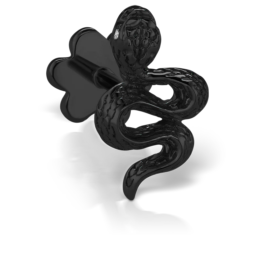 Engraved Snake with Diamond Eyes Threaded Stud Earring With Titanium Backing - Image 18