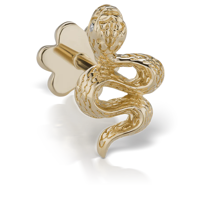 Engraved Snake with Diamond Eyes Threaded Stud Earring With Titanium Backing - Image 8