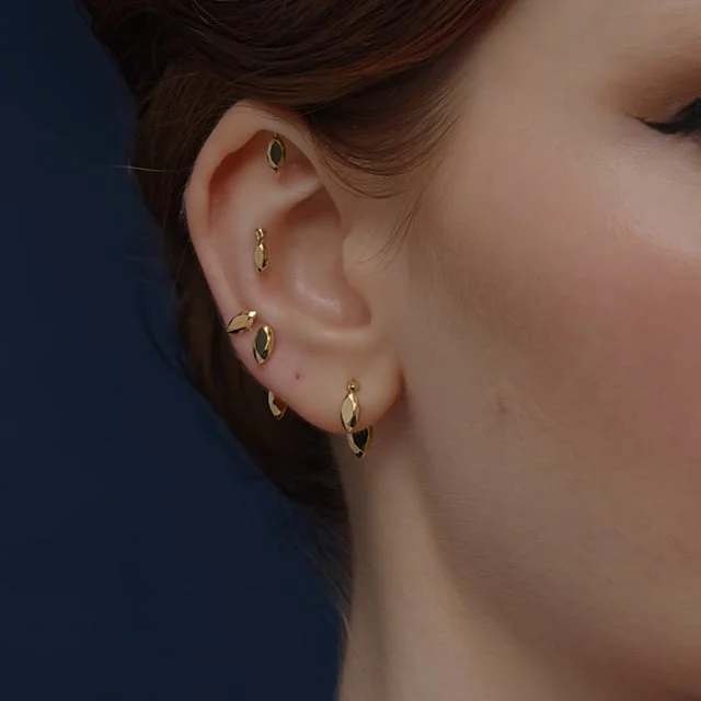 Faceted Gold Marquise Threaded Charm Earring - Image 8