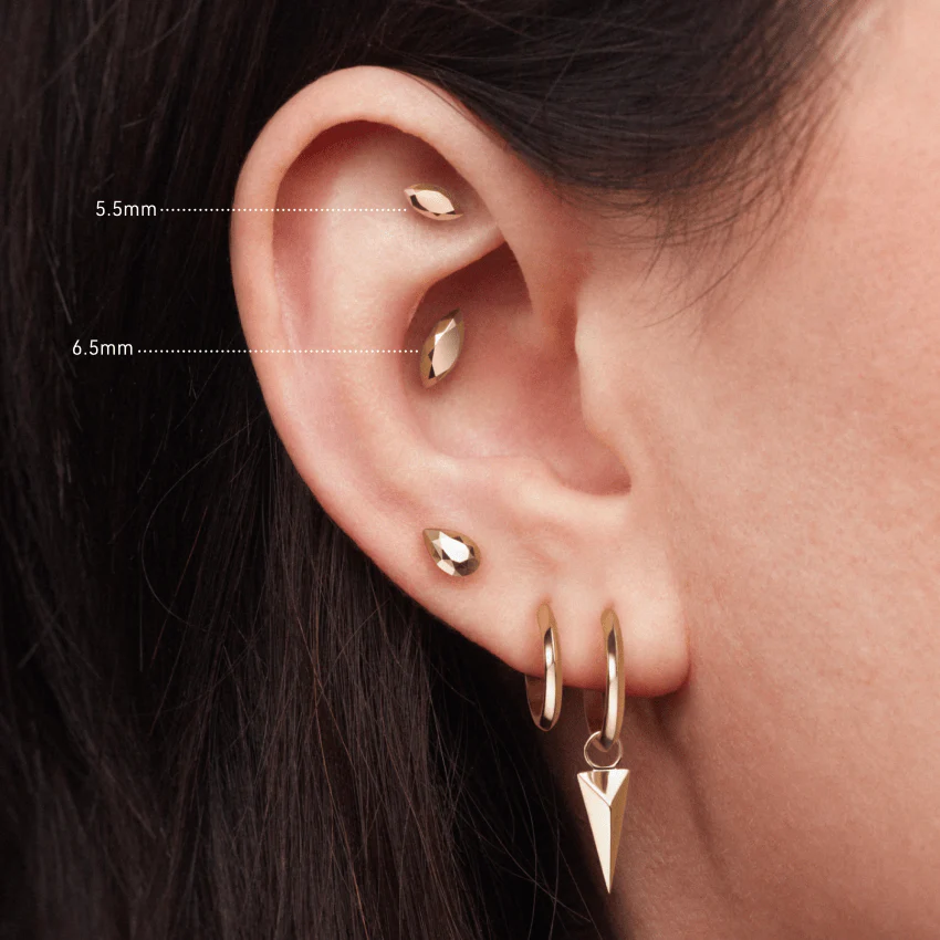 Faceted Gold Marquise Threaded Stud Earring - Image 7
