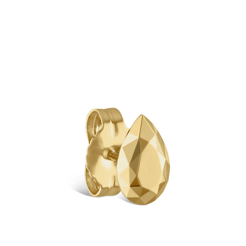 Faceted Gold Pear Stud Earring - Image 5