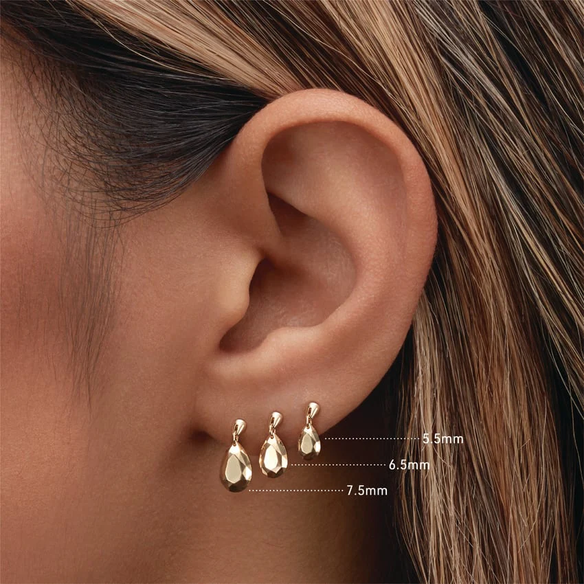 Faceted Gold Pear Threaded Charm Earring With Titanium Backing - Image 18