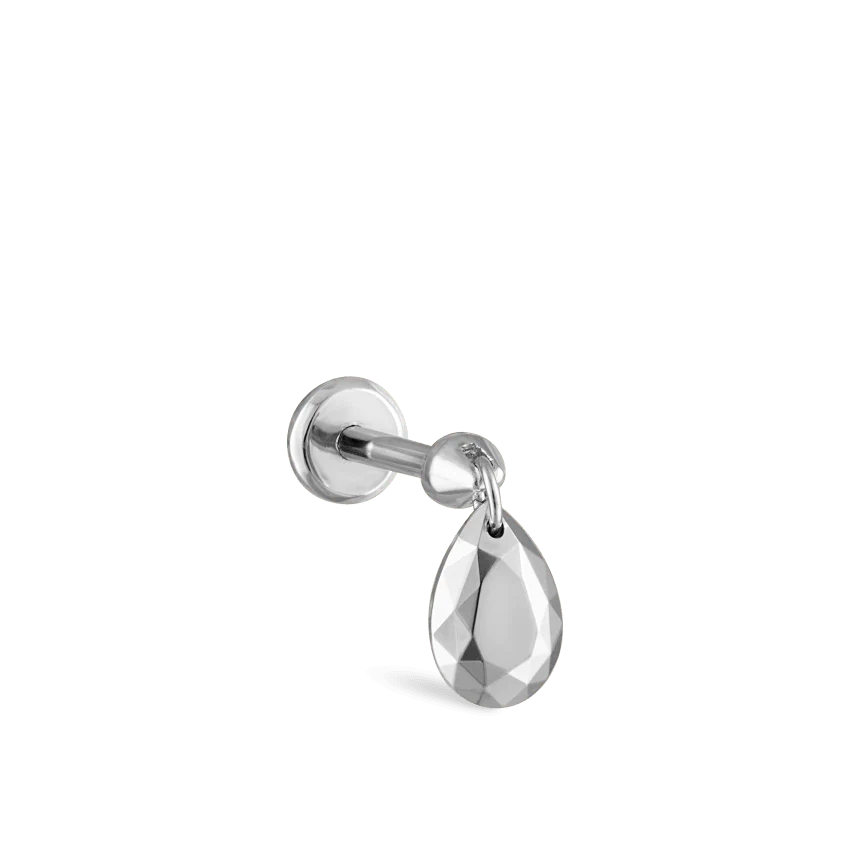 Faceted Gold Pear Threaded Charm Earring With Titanium Backing - Image 3