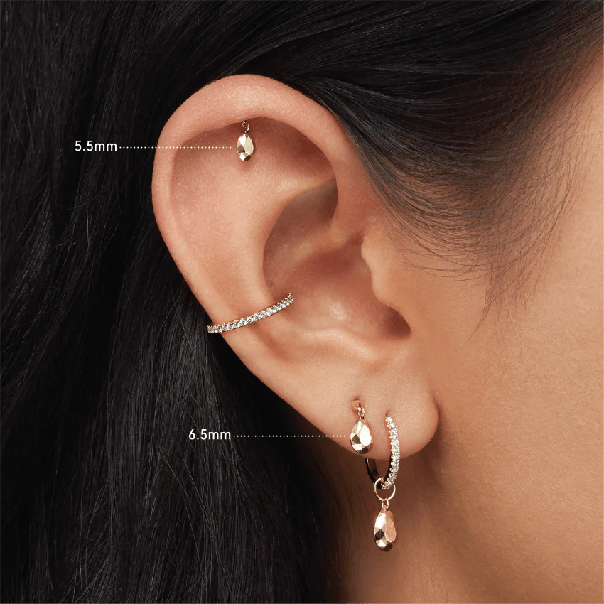 Faceted Gold Pear Threaded Charm Earring With Titanium Backing - Image 32