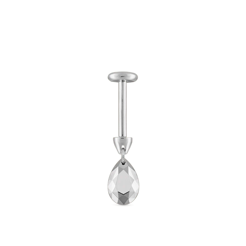 Faceted Gold Pear Threaded Charm Earring With Titanium Backing - Image 4