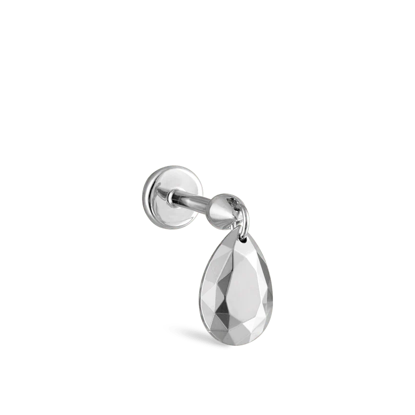 Faceted Gold Pear Threaded Charm Earring With Titanium Backing - Image 8