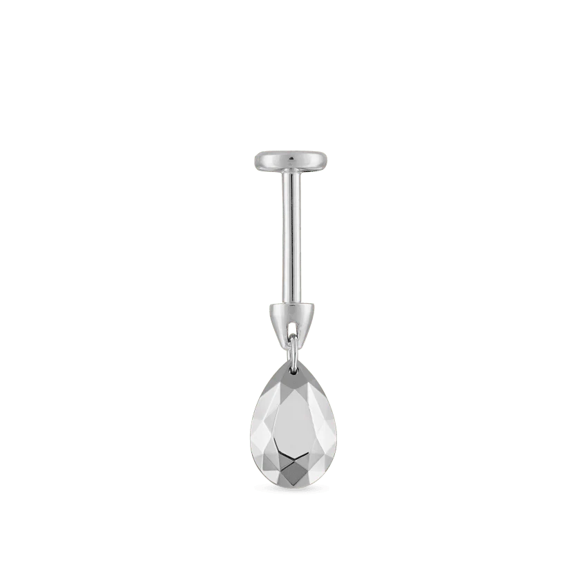 Faceted Gold Pear Threaded Charm Earring With Titanium Backing - Image 9