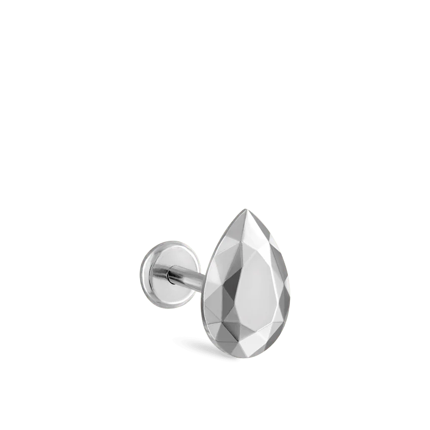 Faceted Gold Pear Threaded Stud Earring - Image 12
