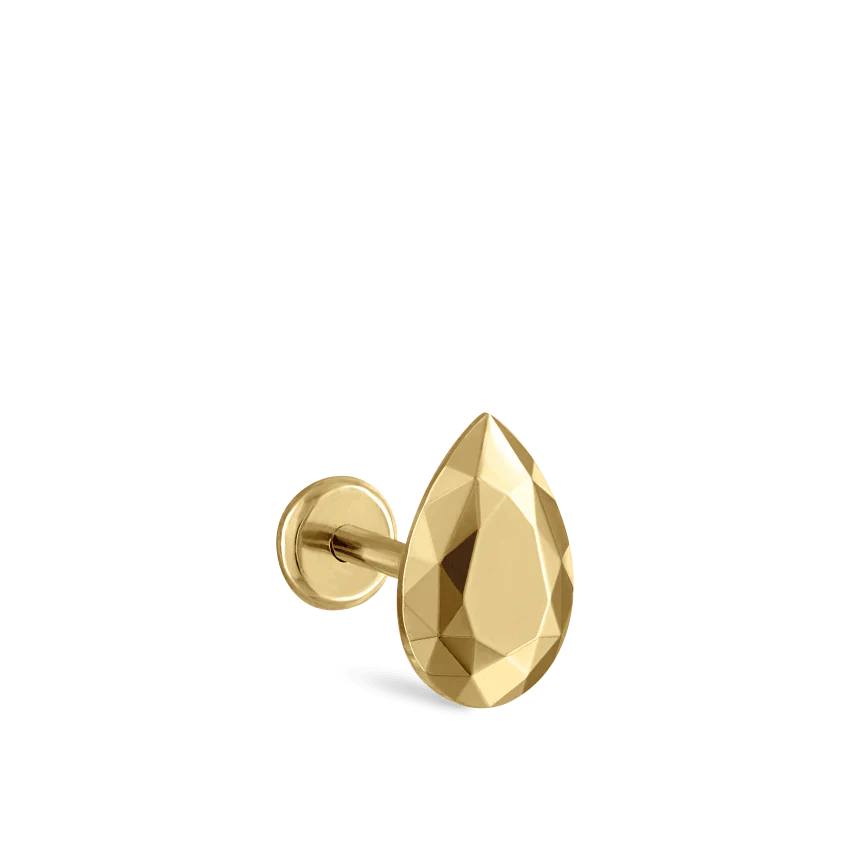 Faceted Gold Pear Threaded Stud Earring - Image 24