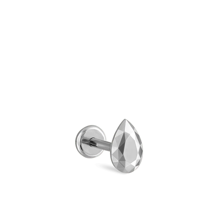 Faceted Gold Pear Threaded Stud Earring - Image 3