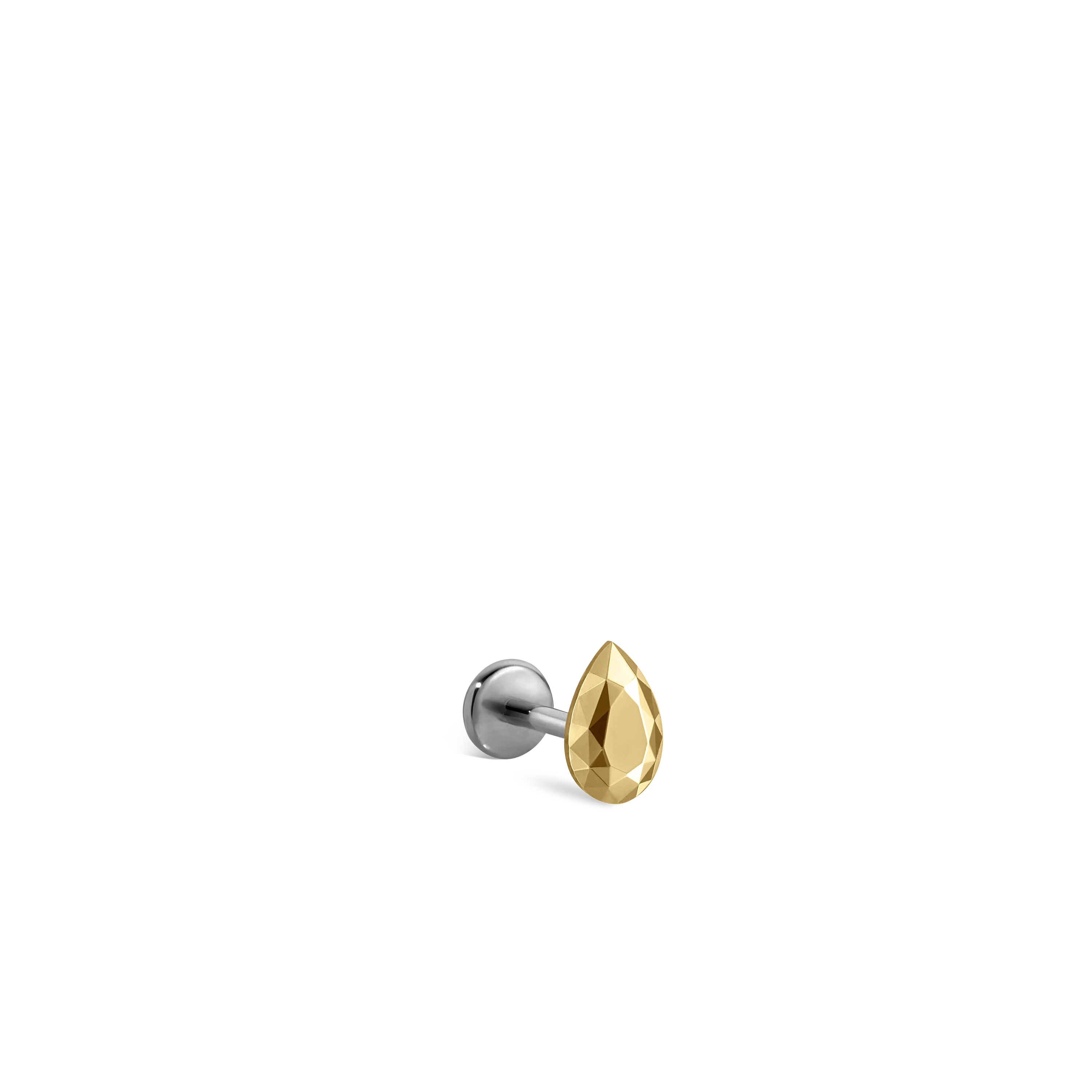 Faceted Gold Pear Threaded Stud Earring With Titanium Backing