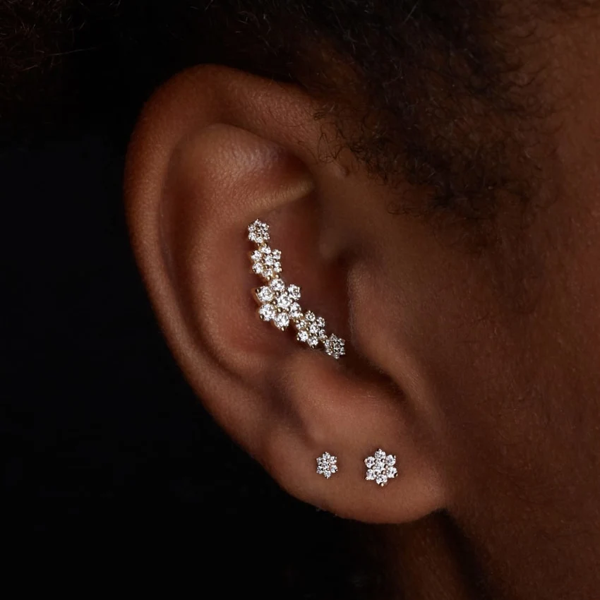 Five Flower Garland Diamond Threaded Stud Earring - Image 3