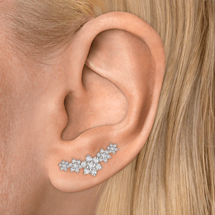 Five Flower Garland Diamond Threaded Stud Earring - Image 5