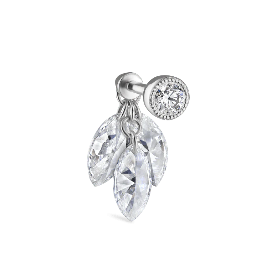 Floating Diamond Plume Threaded Charm Earring - Image 10