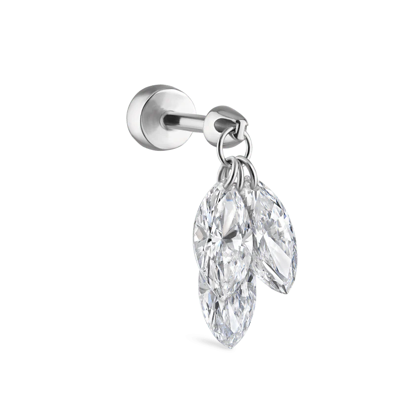 Floating Diamond Plume Threaded Charm Earring - Image 8