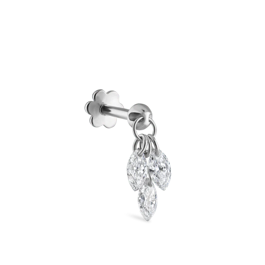 Floating Diamond Plume Threaded Charm Earring With Titanium Backing