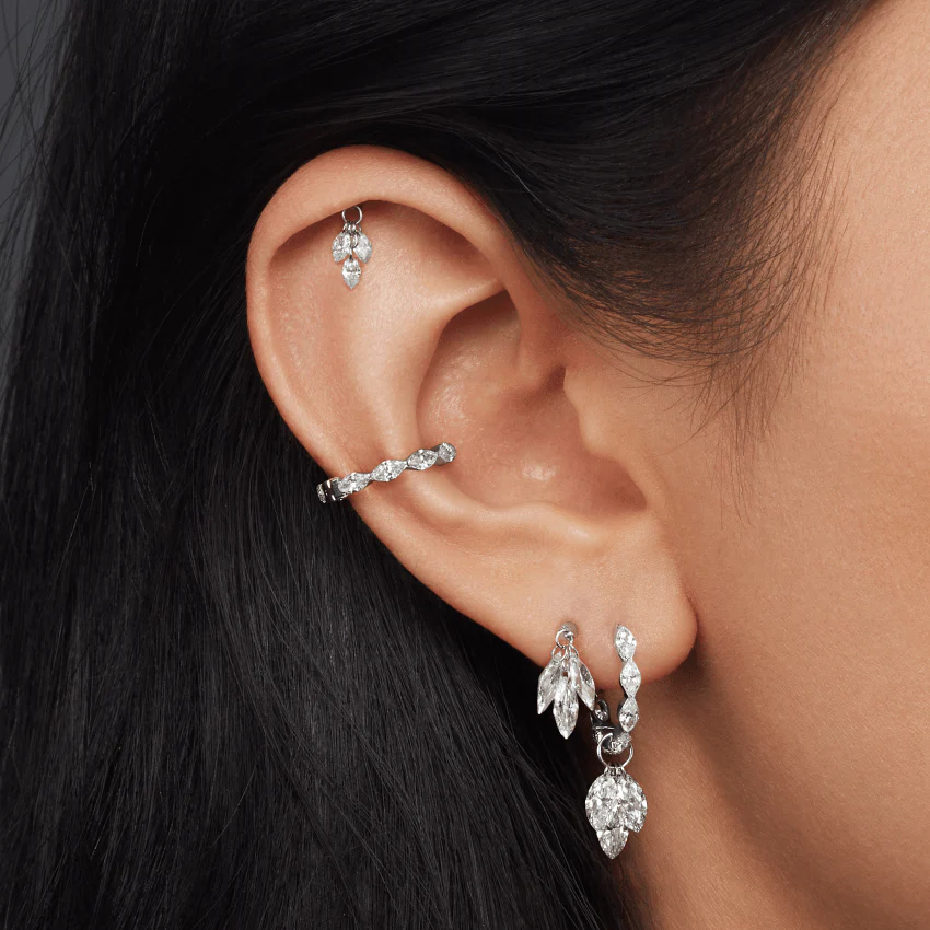 Floating Diamond Plume Threaded Charm Earring With Titanium Backing - Image 13