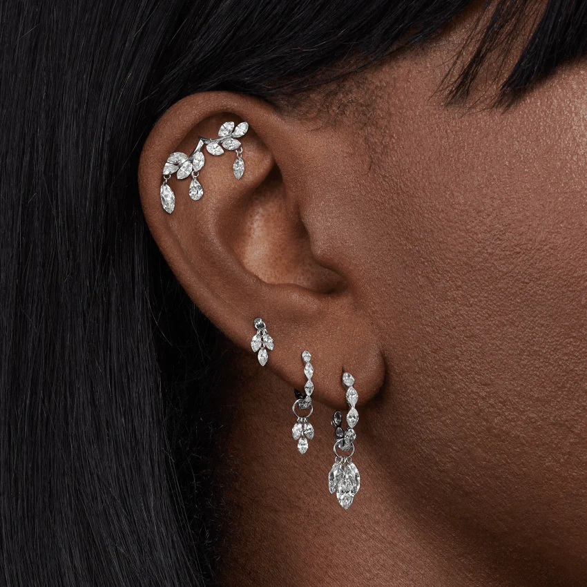 Floating Diamond Plume Threaded Charm Earring With Titanium Backing - Image 7