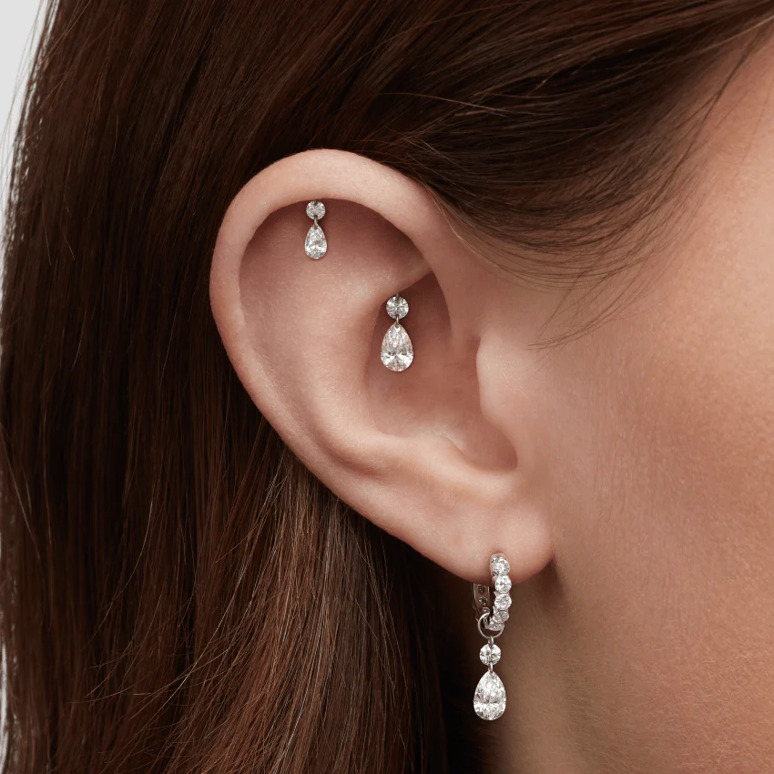 Floating Double Diamond Threaded Charm Earring - Image 9