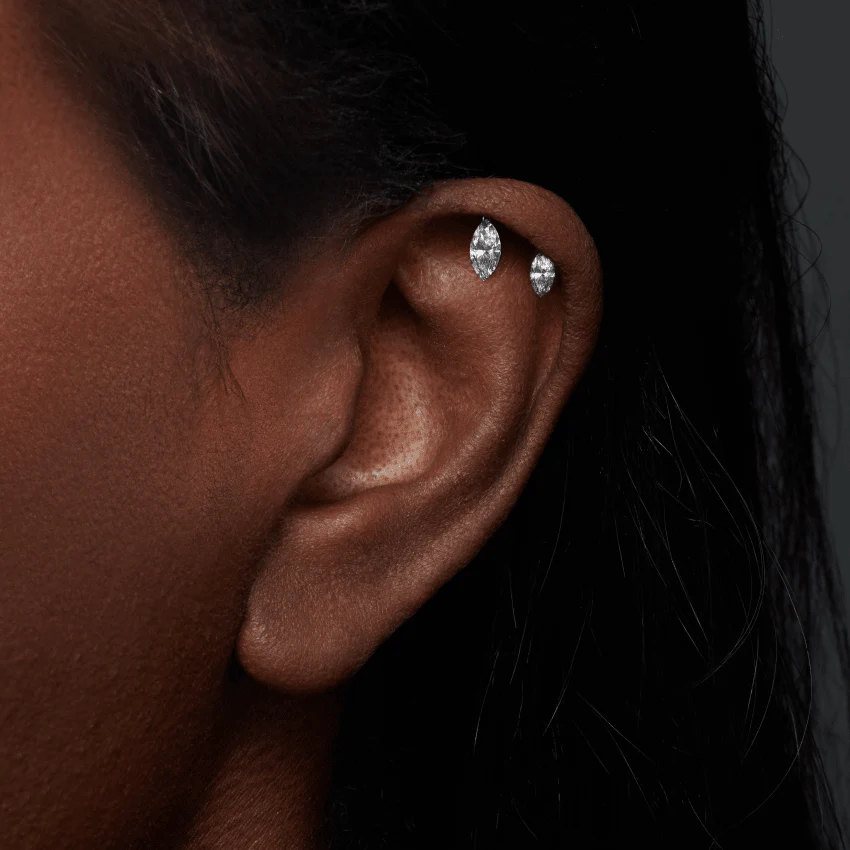 Floating Double Marquise Diamond Drape Threaded Stud Earring - Image 10