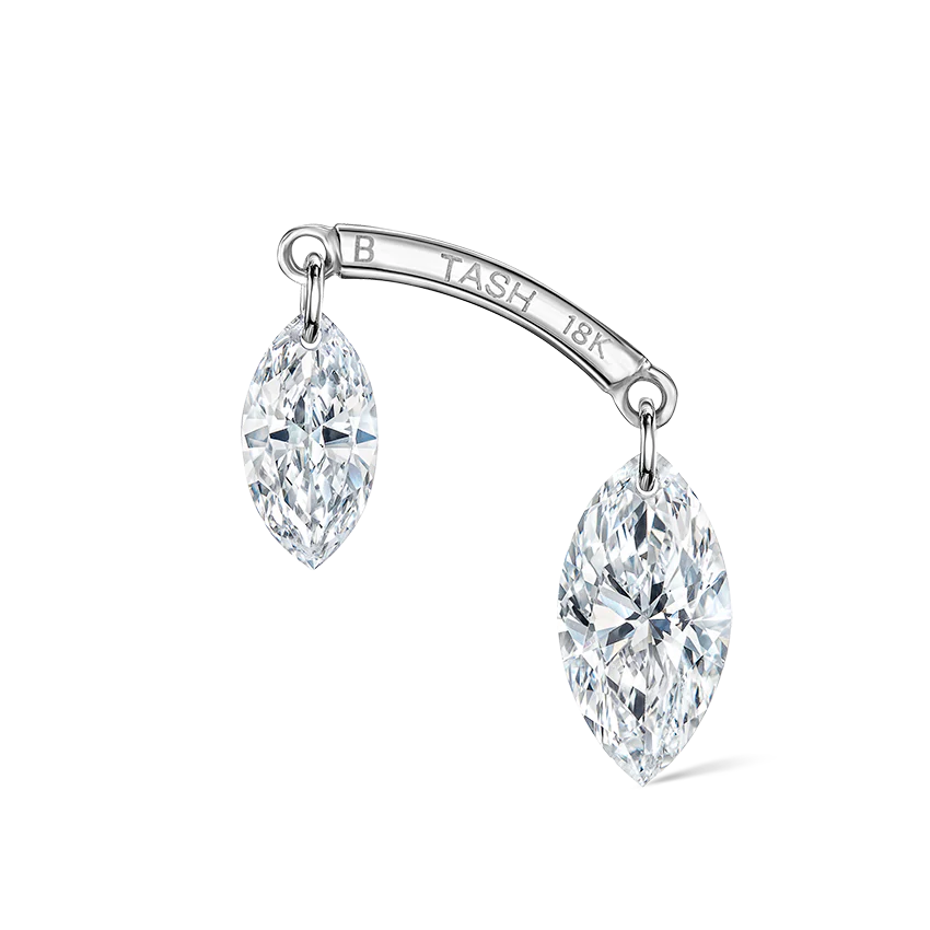 Floating Double Marquise Diamond Drape Threaded Stud Earring - Image 11