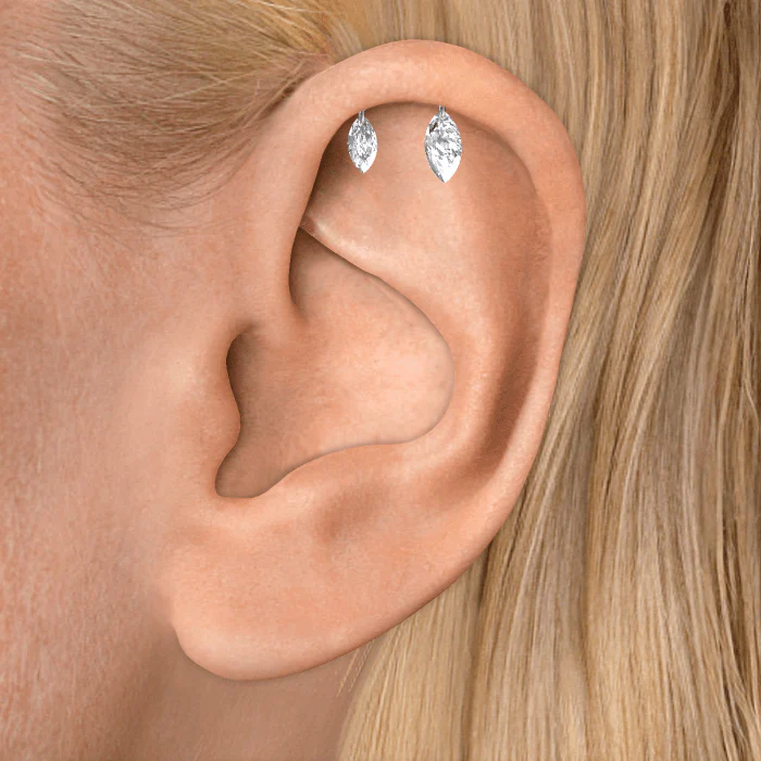 Floating Double Marquise Diamond Drape Threaded Stud Earring - Image 15