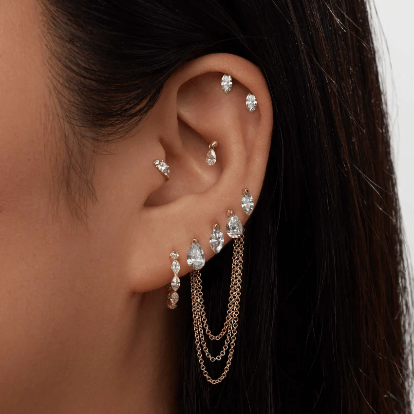 Floating Double Marquise Diamond Drape Threaded Stud Earring - Image 5