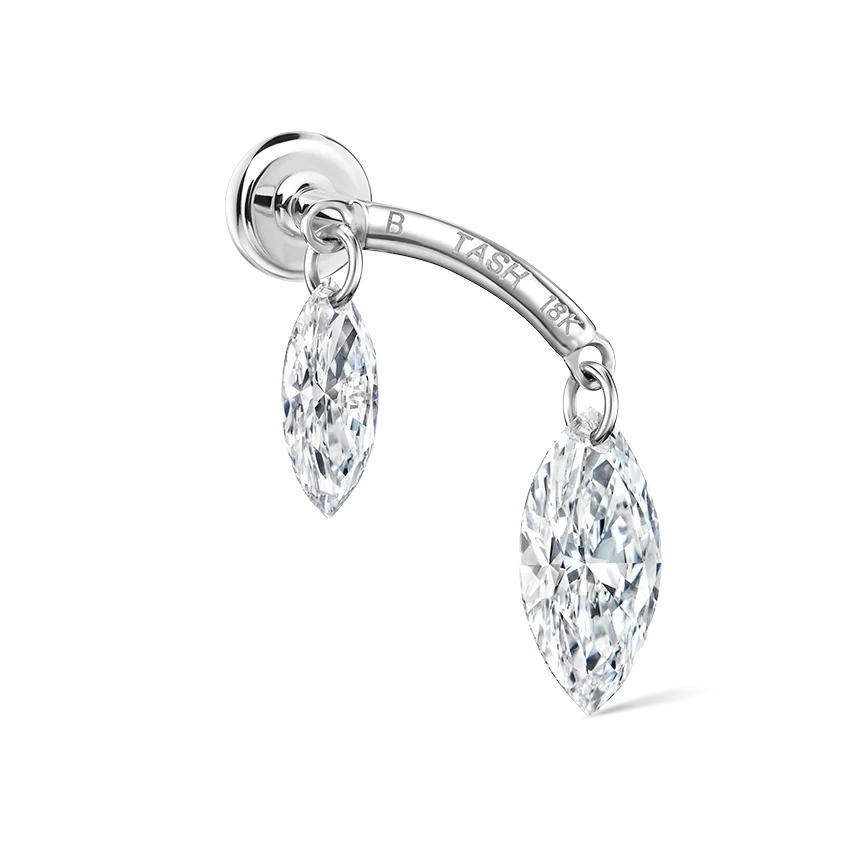 Floating Double Marquise Diamond Drape Threaded Stud Earring - Image 6