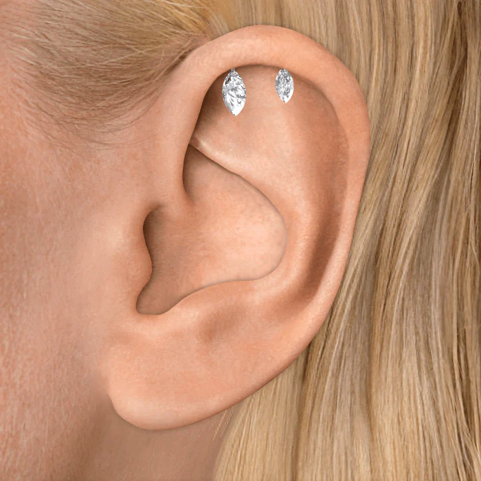 Floating Double Marquise Diamond Drape Threaded Stud Earring - Image 7