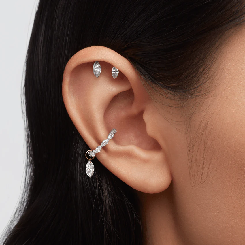 Floating Double Marquise Diamond Drape Threaded Stud Earring - Image 8