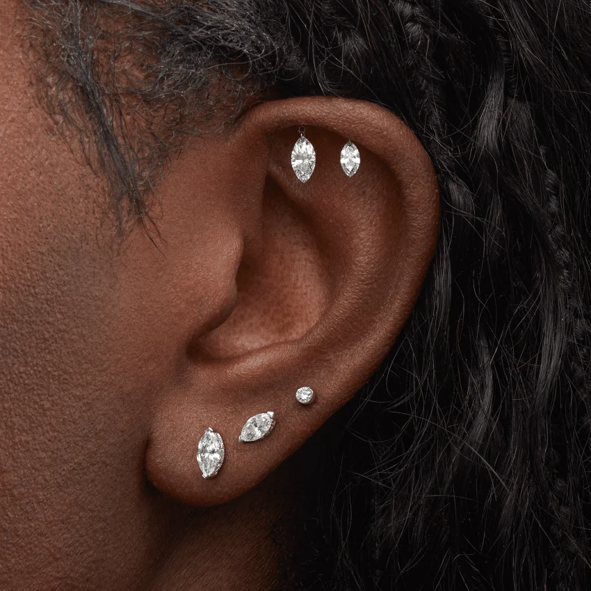 Floating Double Marquise Diamond Drape Threaded Stud Earring - Image 9