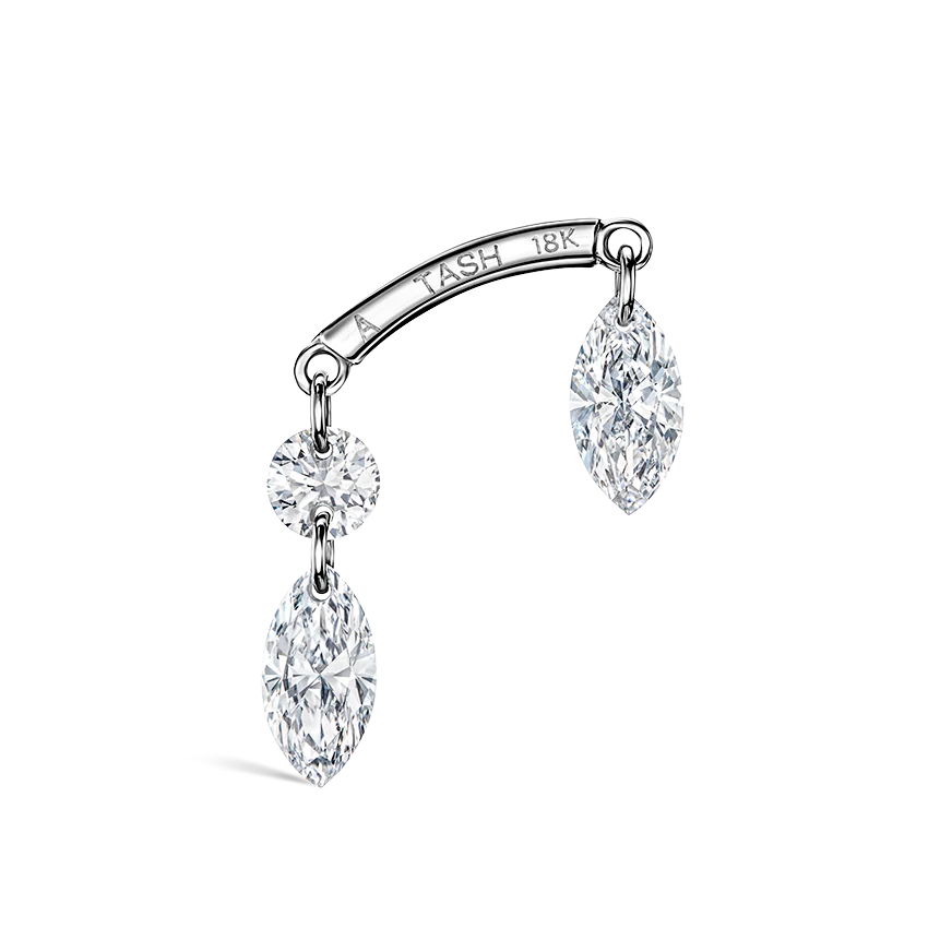 Floating Marquise and Round Diamond Drape Threaded Stud Earring - Image 3