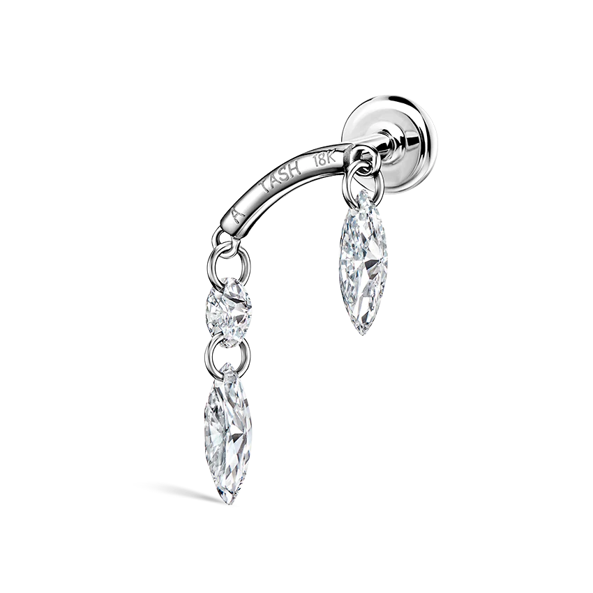 Floating Marquise and Round Diamond Drape Threaded Stud Earring - Image 4