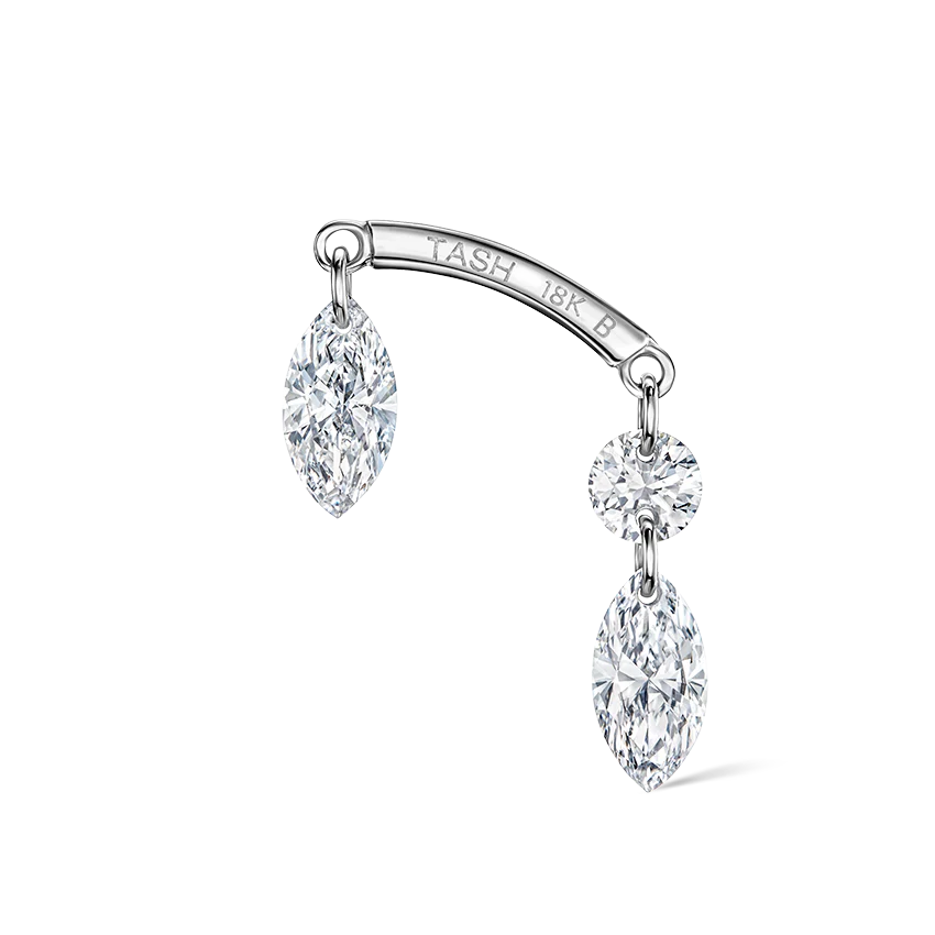 Floating Marquise and Round Diamond Drape Threaded Stud Earring - Image 8