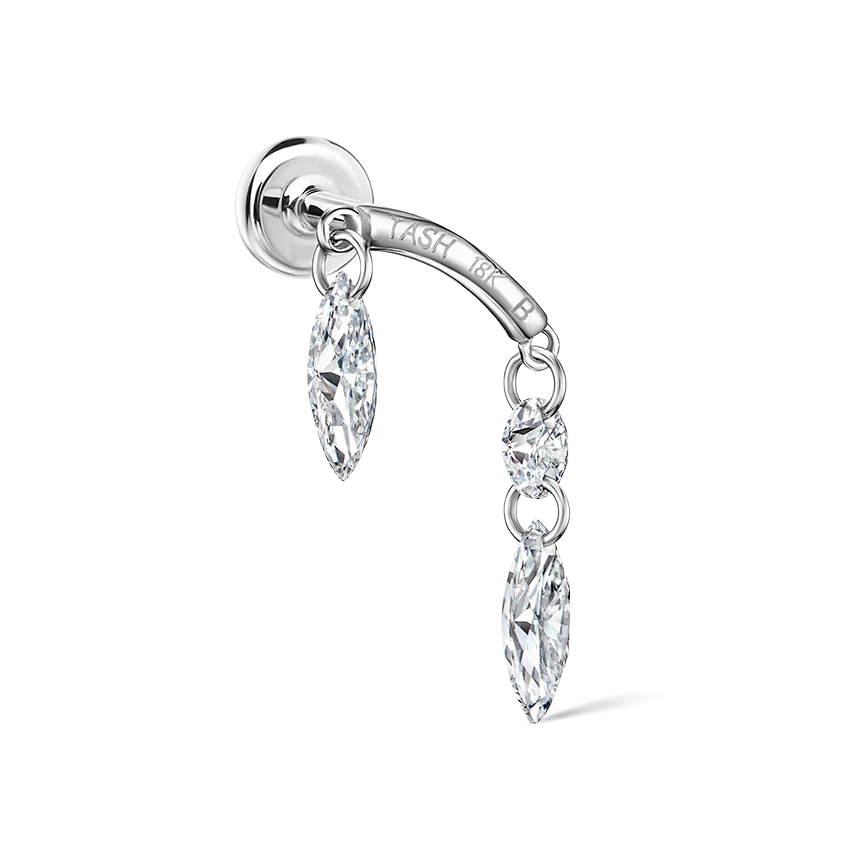 Floating Marquise and Round Diamond Drape Threaded Stud Earring With Titanium Backing - Image 9