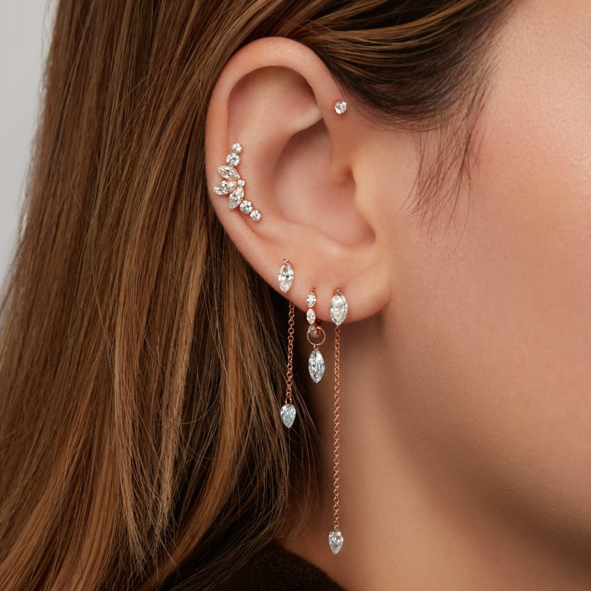 Floating Marquise Diamond Charm Stud Earring - Image 8
