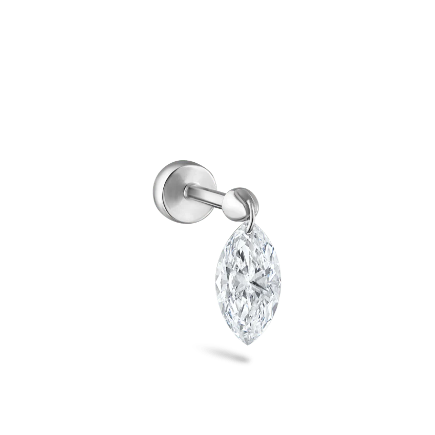 Floating Marquise Diamond Charm Threaded Stud Earring - Image 9