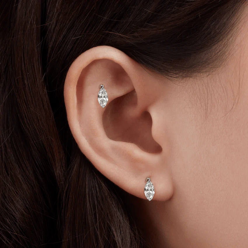 Floating Marquise Diamond Charm Threaded Stud Earring With Titanium Backing - Image 29
