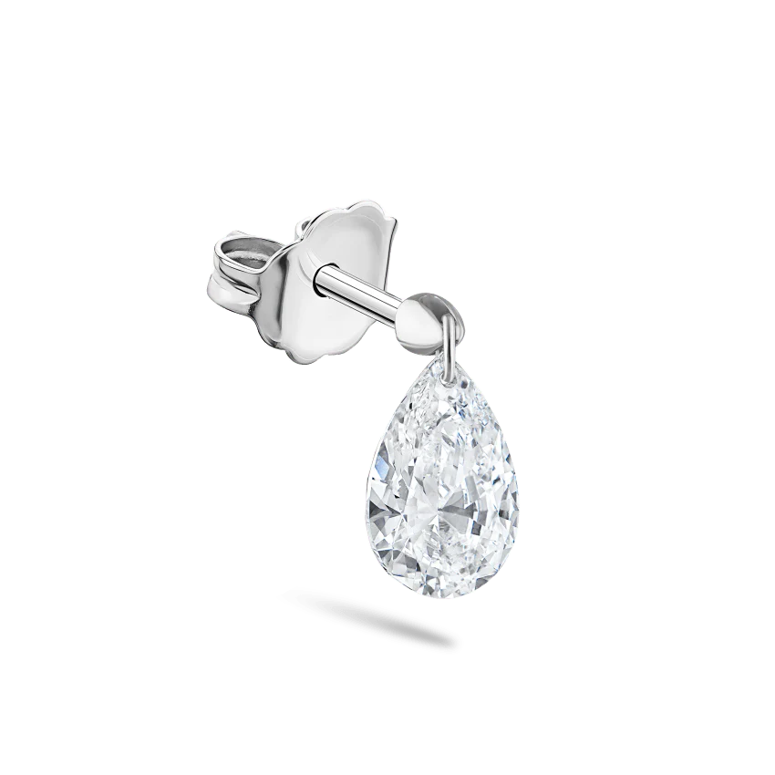 Floating Pear Diamond Charm Stud Earring - Image 10