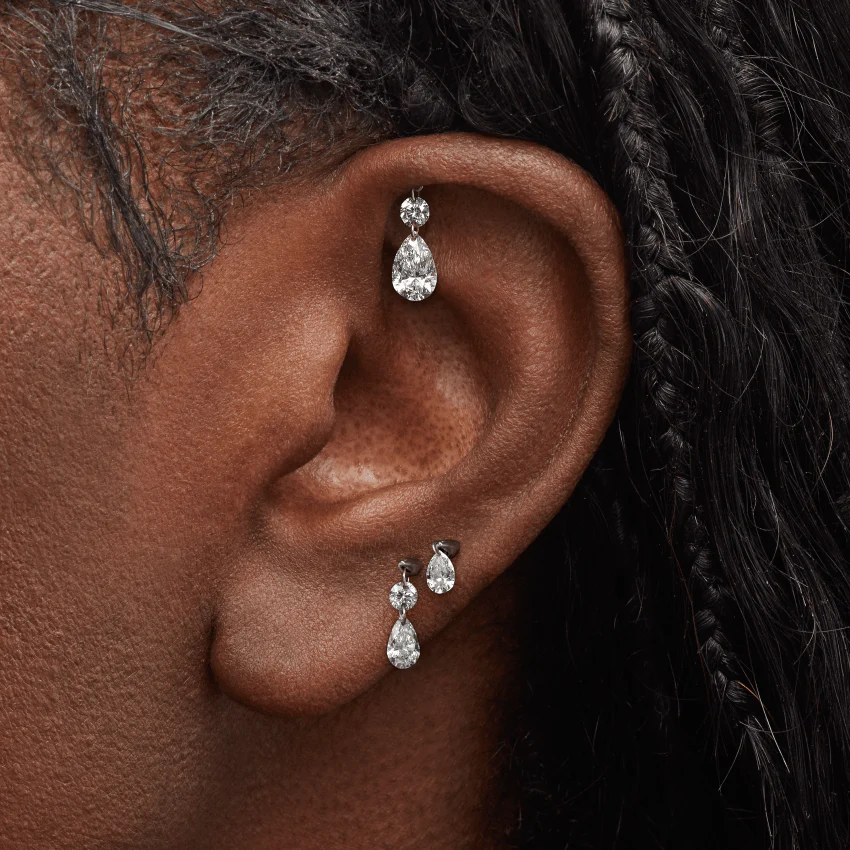 Floating Pear Diamond Charm Stud Earring - Image 15