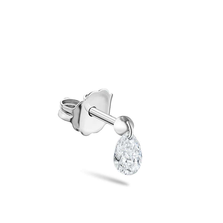 Floating Pear Diamond Charm Stud Earring - Image 2